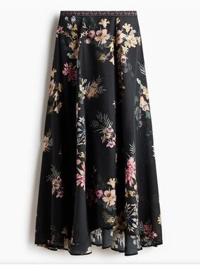 H&M Black Floral Maxi Skirt with Pink and Cream Blooms